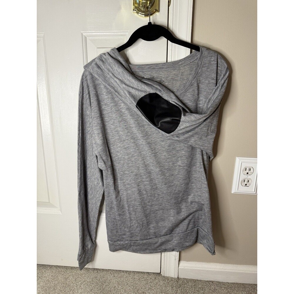 Y2K Awake Women’s Gray Long Sleeve Top Faux Leather Elbow Patches Size Small